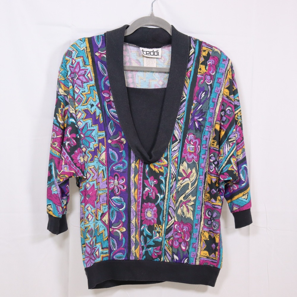 Teddi Pullover Top Small Multicolor Womens Vintage Geometric‎ Floral Abstract